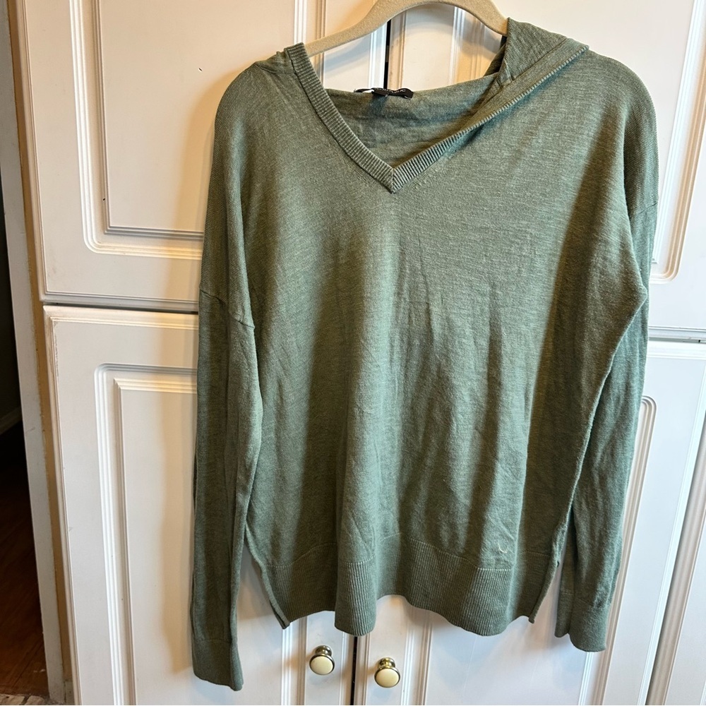 Banana Republic Olive Green V-Neck Hoodie Sweater